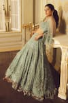 Shop_Tarun Tahiliani_Green Tulle Draped Blouse And Lehenga Set_at_Aza_Fashions