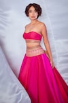 Buy_Tarun Tahiliani_Pink Lehenga Shot Chiffon Embroidery Sweetheart Cape And Draped Set _at_Aza_Fashions