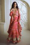 Buy_Gopi Vaid_Pink V Neck Floral Print Jacket And Sharara Set _at_Aza_Fashions