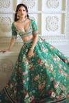 Buy_Anushree Reddy_Green Raw Silk Bebak Floral Print Lehenga Set_at_Aza_Fashions