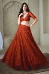 Buy_Aariyana Couture_Red Lehenga And Blouse Dupion Dupatta Butterfly Net Bridal Set _at_Aza_Fashions