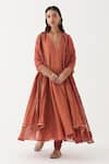 Buy_Rhua India_Peach Kurta Handwoven Tissue Chanderi Azaira Anarkali Set  _at_Aza_Fashions