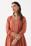 Shop_Rhua India_Peach Kurta Handwoven Tissue Chanderi Azaira Anarkali Set  _Online_at_Aza_Fashions