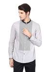 Buy_Lacquer Embassy_Grey 100% Premium Cotton Striped Shirt  _at_Aza_Fashions