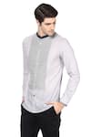 Lacquer Embassy_Grey 100% Premium Cotton Striped Shirt  _Online_at_Aza_Fashions