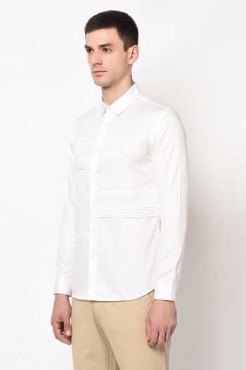 Lacquer Embassy_White 100% Premium Cotton Slim Fit Shirt _Online_at_Aza_Fashions