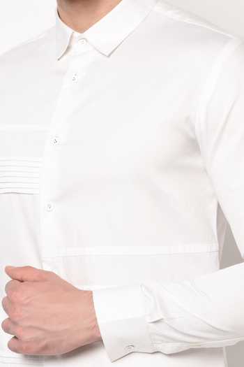 Lacquer Embassy_White 100% Premium Cotton Slim Fit Shirt _at_Aza_Fashions