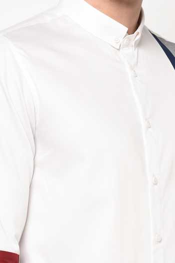 Lacquer Embassy_White 100% Premium Cotton Slim Fit Shirt _at_Aza_Fashions