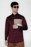 Buy_Lacquer Embassy_Maroon Cotton Satin Colorblock Casual Shirt  _at_Aza_Fashions