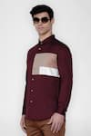 Shop_Lacquer Embassy_Maroon Cotton Satin Colorblock Casual Shirt  _Online_at_Aza_Fashions