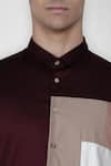 Lacquer Embassy_Maroon Cotton Satin Colorblock Casual Shirt  _at_Aza_Fashions