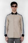 Lacquer Embassy Beige 100% Cotton Colorblock Shirt Online at Aza Fashions Lacquer Embassy_Beige 100% Cotton Colorblock Shirt _Online_at_Aza_Fashions