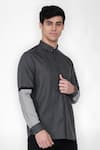 Buy_Lacquer Embassy_Grey Cotton Melange Cut And Sew Casual Shirt  _at_Aza_Fashions