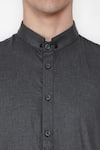 Lacquer Embassy_Grey Cotton Melange Cut And Sew Casual Shirt  _at_Aza_Fashions