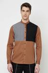 Buy_Lacquer Embassy_Brown 100% Cotton Luniso Color Block Shirt  _Online_at_Aza_Fashions