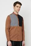 Lacquer Embassy_Brown 100% Cotton Luniso Color Block Shirt  _Online_at_Aza_Fashions