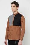 Shop_Lacquer Embassy_Brown 100% Cotton Luniso Color Block Shirt  _Online_at_Aza_Fashions