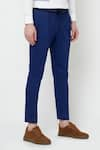 Buy_Lacquer Embassy_Blue Cotton Twill Plain Jural Trouser  _Online_at_Aza_Fashions