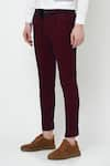 Buy_Lacquer Embassy_Red Cotton Twill Plain Melfoy Trouser  _Online_at_Aza_Fashions