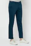 Lacquer Embassy_Green Cotton Twill Plain Oerst Trouser  _Online_at_Aza_Fashions