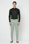 Buy_Lacquer Embassy_Green Cotton Twill Plain Tortic Trouser  _at_Aza_Fashions