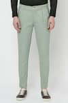 Shop_Lacquer Embassy_Green Cotton Twill Plain Tortic Trouser  _at_Aza_Fashions