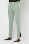 Buy_Lacquer Embassy_Green Cotton Twill Plain Tortic Trouser  _Online_at_Aza_Fashions