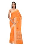 Buy_Samyukta Singhania_Orange Cotton Floral Motif Saree _at_Aza_Fashions