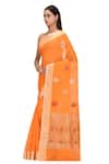 Samyukta Singhania_Orange Cotton Floral Motif Saree _Online_at_Aza_Fashions