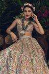Buy_Tamanna Punjabi Kapoor_Blue Net V Neck Mirror Embellished Bridal Lehenga Set _Online_at_Aza_Fashions