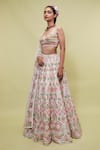 Tamanna Punjabi Kapoor_White Net V Neck Mirror Embellished Bridal Lehenga Set _Online_at_Aza_Fashions