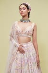 Shop Tamanna Punjabi Kapoor Peach Net V Neck Mirror Embellished Bridal Lehenga Set Online at Aza Fashions Shop_Tamanna Punjabi Kapoor_Peach Net V Neck Mirror Embellished Bridal Lehenga Set _Online_at_Aza_Fashions