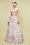 Tamanna Punjabi Kapoor_Pink Net V Neck Mirror Embellished Bridal Lehenga Set _Online_at_Aza_Fashions