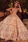 Buy_Tamanna Punjabi Kapoor_Pink Net V Neck Mirror Embellished Bridal Lehenga Set _at_Aza_Fashions