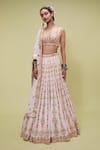 Tamanna Punjabi Kapoor_Pink Georgette V Neck Mirror Embellished Bridal Lehenga Set _Online_at_Aza_Fashions