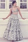 Shop_Tamanna Punjabi Kapoor_White Georgette V Neck Floral Mirror Embellished Lehenga Set  _at_Aza_Fashions