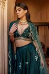 Buy_Seeaash_Green Modal Satin, Tulle Net Floral Motifs V Neck Lily Print Lehenga Set_Online_at_Aza_Fashions