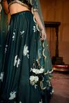 Shop_Seeaash_Green Modal Satin, Tulle Net Floral Motifs V Neck Lily Print Lehenga Set_Online_at_Aza_Fashions