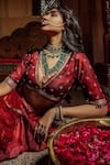 Buy_Seeaash_Red Chanderi Printed Leaf Motifs V Neck Lehenga Set_Online_at_Aza_Fashions