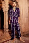 Buy_Seeaash_Purple Modal Satin Printed Floral Motifs Lapel Pant And Blazer Set _at_Aza_Fashions