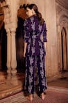 Shop_Seeaash_Purple Modal Satin Printed Floral Motifs Lapel Pant And Blazer Set _at_Aza_Fashions