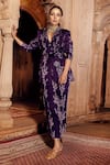 Seeaash_Purple Modal Satin Printed Floral Motifs Lapel Pant And Blazer Set _Online_at_Aza_Fashions