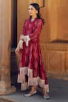 Buy_Seeaash_Red Chanderi Printed Floral Motifs V Neck Kurta And Pant Set _Online_at_Aza_Fashions