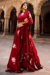 Buy_Seeaash_Red Modal Satin Printed Lily Motifs Round Floral Lehenga Set _at_Aza_Fashions