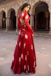 Shop_Seeaash_Red Modal Satin Printed Lily Motifs Round Floral Lehenga Set _at_Aza_Fashions