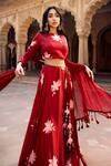 Buy_Seeaash_Red Modal Satin Printed Lily Motifs Round Floral Lehenga Set _Online_at_Aza_Fashions