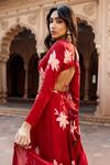 Seeaash_Red Modal Satin Printed Lily Motifs Round Floral Lehenga Set _at_Aza_Fashions