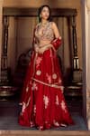 Buy_Seeaash_Red Modal Satin Printed Floral Motifs V Neck Lily Lehenga Set _at_Aza_Fashions