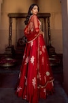 Shop_Seeaash_Red Modal Satin Printed Floral Motifs V Neck Lily Lehenga Set _at_Aza_Fashions