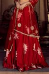 Shop_Seeaash_Red Modal Satin Printed Floral Motifs V Neck Lily Lehenga Set _Online_at_Aza_Fashions